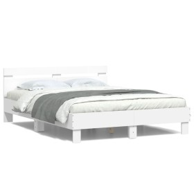 Estructura de cama con cabecero y luces LED blanco 140x200 cm