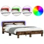 Smoked oak bed frame with headboard and LED lights 140x200cm by , Beds and slatted bases - Ref: Foro24-3207550, Price: 150,90...