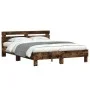 Smoked oak bed frame with headboard and LED lights 140x200cm by , Beds and slatted bases - Ref: Foro24-3207550, Price: 150,90...