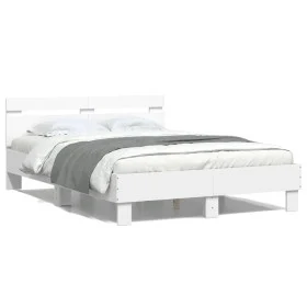 White engineered wood bed frame with headboard 135x190cm by , Beds and slatted bases - Ref: Foro24-3207441, Price: 121,70 €, ...