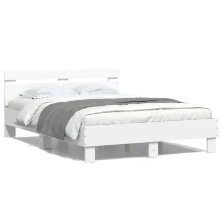 White engineered wood bed frame with headboard 135x190cm by , Beds and slatted bases - Ref: Foro24-3207441, Price: 121,70 €, ...
