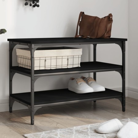 Banco zapatero madera de ingeniería negro 70x38,5x49 cm by , Benches for halls and storage - Ref: Foro24-839038, Price: 49,21...