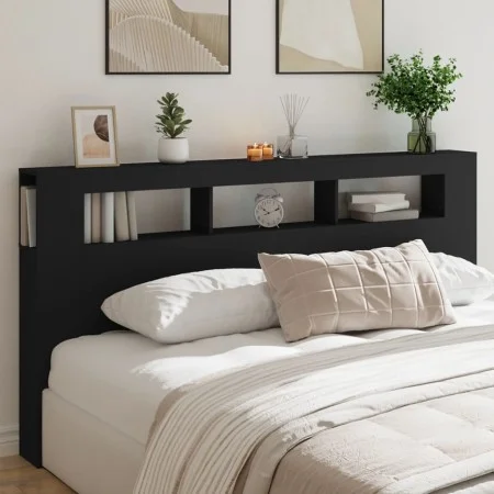 Headboard with LED black engineered wood 200x18.5x103.5 cm by , Headboards and footboards - Ref: Foro24-837366, Price: 98,75 ...
