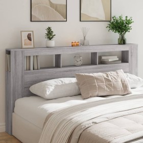 Sonoma gray engineered wood LED headboard 200x18.5x103.5 cm by , Headboards and footboards - Ref: Foro24-837370, Price: 101,4...