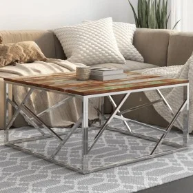 Beistelltisch aus Edelstahl in Silber und recyceltem Massivholz. von , Couchtisch - Ref: Foro24-349952, Preis: 84,54 €, Rabat...