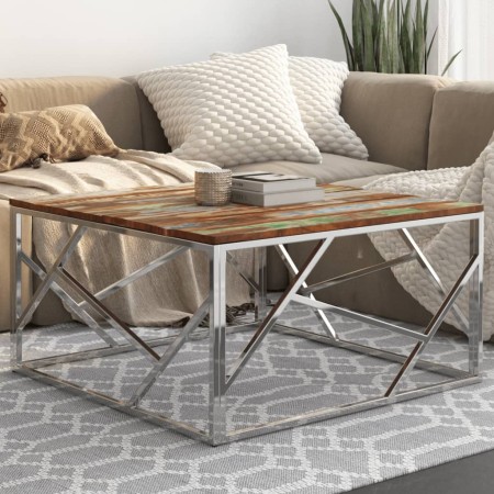 Mesa de centro acero inox plateado y madera maciza reciclada by , Coffee table - Ref: Foro24-349952, Price: 85,69 €, Discount: %