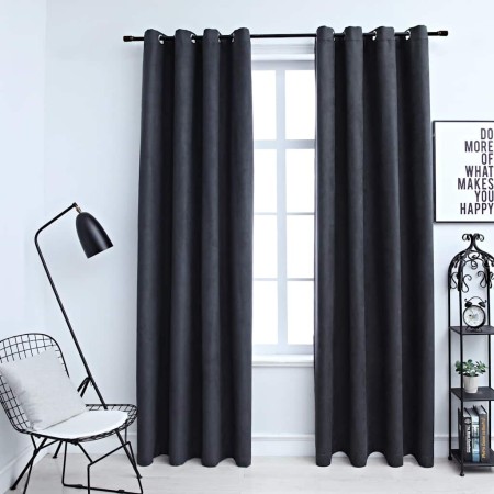 Cortinas opacas con aros de metal 2 piezas antracita 140x175 cm
