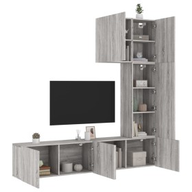 Muebles de TV de pared 5 pzas madera de ingeniería gris Sonoma