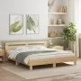 Sonoma oak engineered wood bed with headboard 160x200 cm by , Beds and slatted bases - Ref: Foro24-3207408, Price: 161,85 €, ...