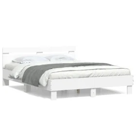 White engineered wood bed frame with headboard 140x190cm by , Beds and slatted bases - Ref: Foro24-3207434, Price: 142,32 €, ...