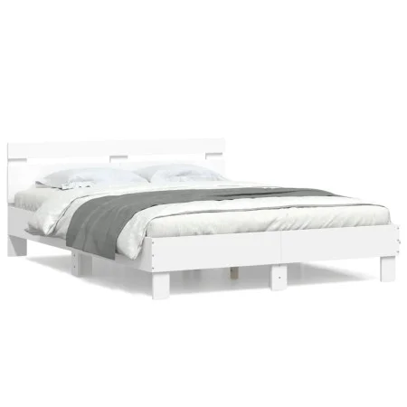 White engineered wood bed frame with headboard 140x190cm by , Beds and slatted bases - Ref: Foro24-3207434, Price: 142,32 €, ...