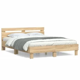 Sonoma oak engineered wood bed with headboard 140x190 cm by , Beds and slatted bases - Ref: Foro24-3207436, Price: 179,37 €, ...