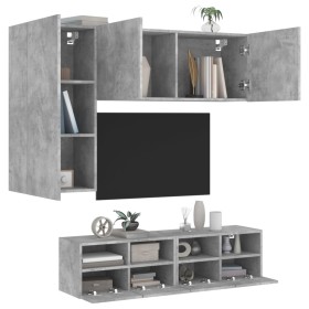 Muebles de TV de pared 4 pzas madera ingeniería gris hormigón