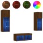 Muebles de TV de pared con luces LED 4 piezas marrón roble de , Muebles TV - Ref: Foro24-3216582, Precio: 149,48 €, Descuento: %