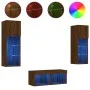 Muebles de TV de pared con luces LED 4 piezas marrón roble by , TV Furniture - Ref: Foro24-3216582, Price: 140,92 €, Discount: %