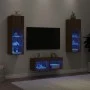 Muebles de TV de pared con luces LED 4 piezas marrón roble by , TV Furniture - Ref: Foro24-3216582, Price: 140,92 €, Discount: %