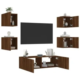 Muebles de TV de pared con luces LED 5 piezas marrón roble by , TV Furniture - Ref: Foro24-3216866, Price: 158,07 €, Discount: %