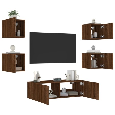 Wand-TV-Möbel mit LED-Lichtern, 5-teilig, Eiche Braun. von , TV-Möbel - Ref: Foro24-3216866, Preis: 162,30 €, Rabatt: %