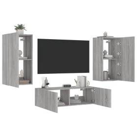 Muebles de TV de pared con luces LED 3 piezas gris Sonoma by , TV Furniture - Ref: Foro24-3216879, Price: 179,60 €, Discount: %
