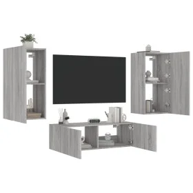 Wand-TV-Möbel mit LED-Lichtern, 3-teilig, in Sonoma-Grau. von , TV-Möbel - Ref: Foro24-3216879, Preis: 177,27 €, Rabatt: %