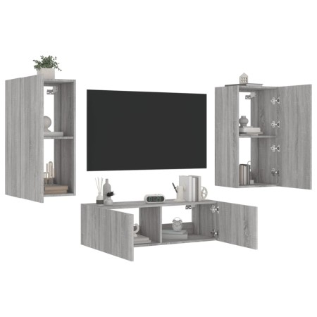 Wand-TV-Möbel mit LED-Lichtern, 3-teilig, in Sonoma-Grau. von , TV-Möbel - Ref: Foro24-3216879, Preis: 179,60 €, Rabatt: %