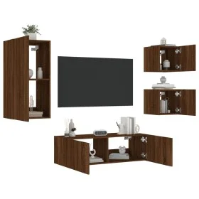 Muebles de TV de pared con luces LED 4 piezas marrón roble de , Muebles TV - Ref: Foro24-3216887, Precio: 162,32 €, Descuento: %