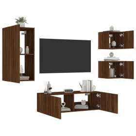 Wand-TV-Möbel mit LED-Lichtern, 4-teilig, Eichenholz in Braun. von , TV-Möbel - Ref: Foro24-3216887, Preis: 166,63 €, Rabatt: %