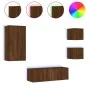 Muebles de TV de pared con luces LED 4 piezas marrón roble de , Muebles TV - Ref: Foro24-3216887, Precio: 162,32 €, Descuento: %