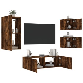 Muebles de TV de pared con luces LED 4 piezas roble ahumado de , Muebles TV - Ref: Foro24-3216885, Precio: 166,63 €, Descuent...