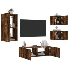 Wand-TV-Möbel mit LED-Lichtern, 4-teilig, in geräucherter Eiche. von , TV-Möbel - Ref: Foro24-3216885, Preis: 164,72 €, Rabat...