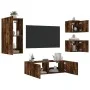 Muebles de TV de pared con luces LED 4 piezas roble ahumado de , Muebles TV - Ref: Foro24-3216885, Precio: 164,49 €, Descuent...