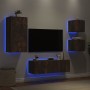Muebles de TV de pared con luces LED 4 piezas roble ahumado de , Muebles TV - Ref: Foro24-3216885, Precio: 168,92 €, Descuent...