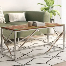 Mesa de centro acero inox plateado y madera maciza reciclada by , Coffee table - Ref: Foro24-349944, Price: 79,94 €, Discount: %