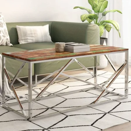 Beistelltisch aus Edelstahl in Silber und recyceltem Massivholz. von , Couchtisch - Ref: Foro24-349944, Preis: 79,93 €, Rabat...