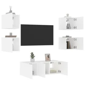 Wand-TV-Möbel mit LED-Beleuchtung, 6-teilig, aus weißem Ingenieurholz. von , TV-Möbel - Ref: Foro24-3216811, Preis: 176,39 €,...