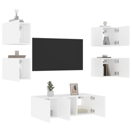 Wand-TV-Möbel mit LED-Beleuchtung, 6-teilig, aus weißem Ingenieurholz. von , TV-Möbel - Ref: Foro24-3216811, Preis: 178,67 €,...