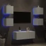 Muebles de TV de pared con LED 6 pzas madera ingeniería blanco by , TV Furniture - Ref: Foro24-3216811, Price: 176,39 €, Disc...