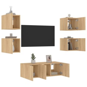 Muebles TV pared con LED 6 pzas madera ingeniería roble Sonoma by , TV Furniture - Ref: Foro24-3216813, Price: 170,61 €, Disc...