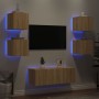 Muebles TV pared con LED 6 pzas madera ingeniería roble Sonoma by , TV Furniture - Ref: Foro24-3216813, Price: 170,61 €, Disc...