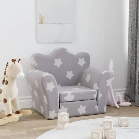Kinder-Schlafsofa aus weichem hellgrauem Plüsch mit Sternen von , Baby- und Kleinkindmöbel - Ref: Foro24-357052, Preis: 48,81...
