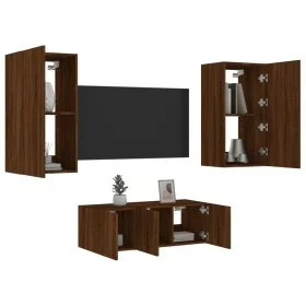TV-Wandmöbel mit LED-Beleuchtung, 4-teilig, aus braunem Eichen-Ingenieurholz. von , TV-Möbel - Ref: Foro24-3216824, Preis: 18...