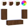 Muebles TV pared con LED 4 pzas madera ingeniería marrón roble by , TV Furniture - Ref: Foro24-3216845, Price: 171,60 €, Disc...