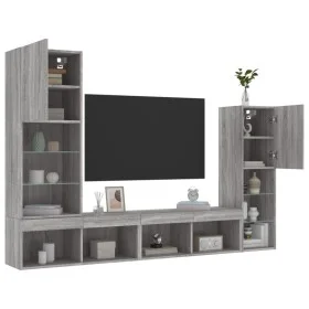 TV-Wandmöbel mit LED-Beleuchtung, 4-teilig, aus grauem Sonoma-Ingenieurholz. von , TV-Möbel - Ref: Foro24-3216659, Preis: 178...