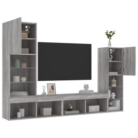 TV-Wandmöbel mit LED-Beleuchtung, 4-teilig, aus grauem Sonoma-Ingenieurholz. von , TV-Möbel - Ref: Foro24-3216659, Preis: 182...