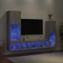 Muebles TV pared con LED 4 pzas madera ingeniería gris Sonoma by , TV Furniture - Ref: Foro24-3216659, Price: 177,76 €, Disco...
