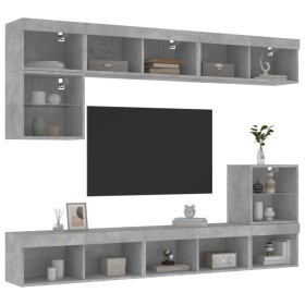 Muebles TV pared con LED 8 pzas madera ingeniería gris hormigón by , TV Furniture - Ref: Foro24-3216671, Price: 221,93 €, Dis...