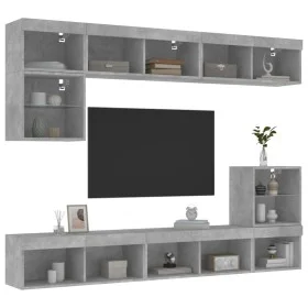 TV-Wandmöbel mit LED-Beleuchtung, 8-teilig, aus grauem Beton-Ingenieurholz. von , TV-Möbel - Ref: Foro24-3216671, Preis: 218,...