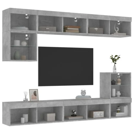 TV-Wandmöbel mit LED-Beleuchtung, 8-teilig, aus grauem Beton-Ingenieurholz. von , TV-Möbel - Ref: Foro24-3216671, Preis: 218,...