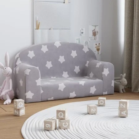 Zweiplätziges Kinder-Sofa aus weichem hellgrauem Plüsch mit Sternen. von , Baby- und Kleinkindmöbel - Ref: Foro24-357010, Pre...