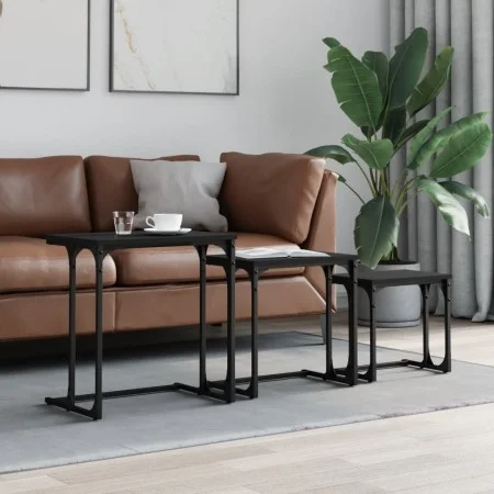 Stapelbare Couchtische, 3-teiliges Set aus schwarzem Ingenieurholz von , Couchtisch - Ref: Foro24-837817, Preis: 38,47 €, Rab...